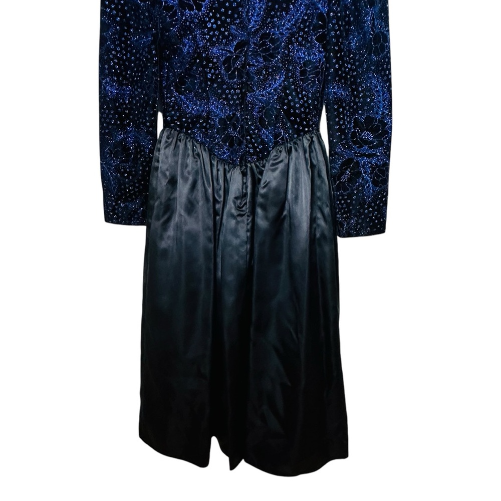 Vintage Gunne Sax Blue and Black Sparkly Long Sleeve Taffeta Formal Dress Size 8 - Picture 7 of 9
